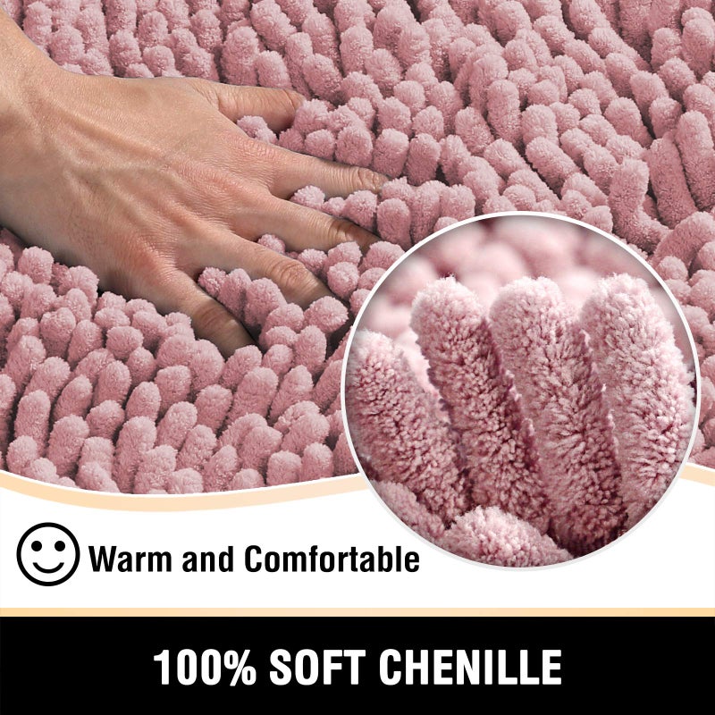 H.VERSAILTEX Bathroom Rugs Bath Mat Bath Rugs Bath Mats for Bathroom Non Slip Extra Soft Chenille Bath Rug Fulffy Shag, Indoor Rug Carpet for Entry Living Room (Coral Pink, Extra Large 24" x 36") - Image 3